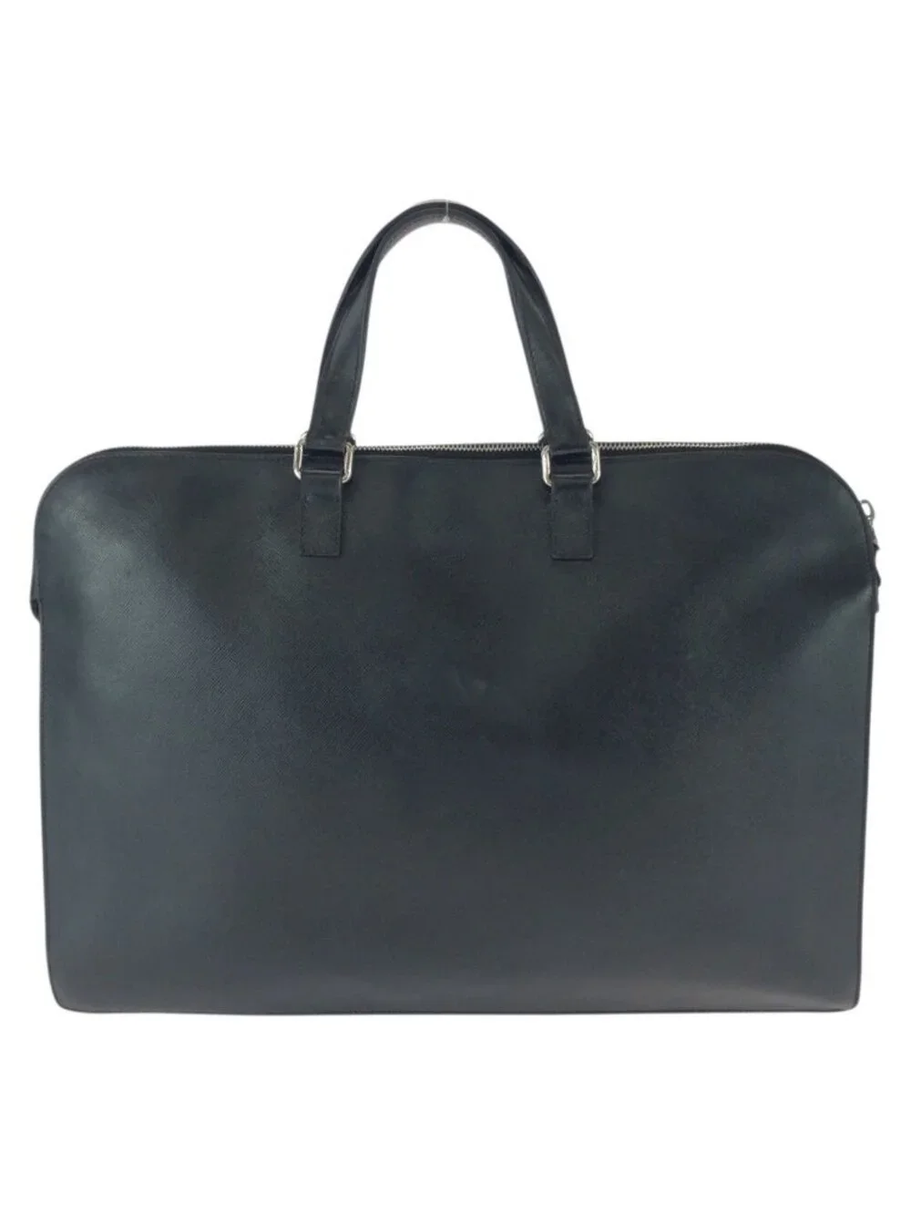 Prada Saffiano Black Silver Leather Business Briefcase